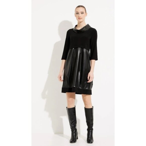 Joseph Ribkoff Women's Black Faux Leather Cocoon Dress Size 12 NWT - Picture 1 of 10